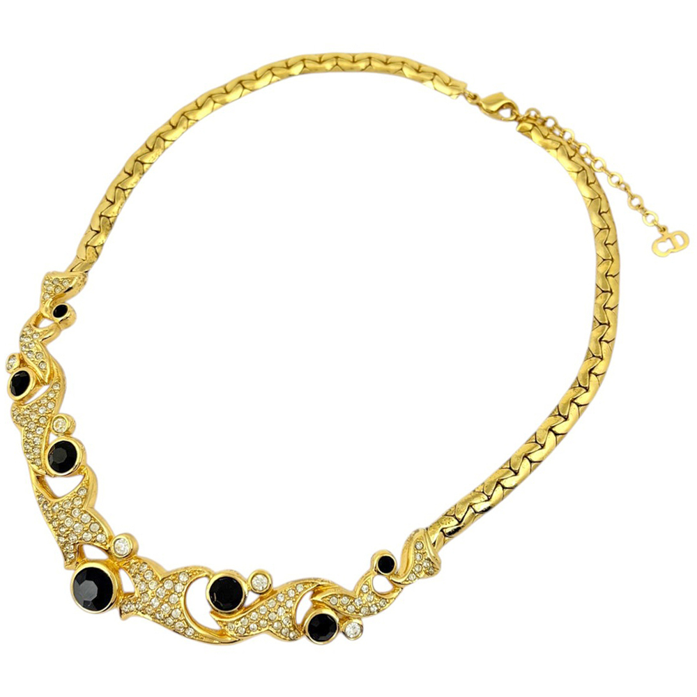 Christian Dior necklace choker with gold rhinestones for women.